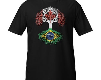 Canadian Grown with Brazilian Roots Canada Brazil Flag Tree Short-Sleeve Unisex T-Shirt