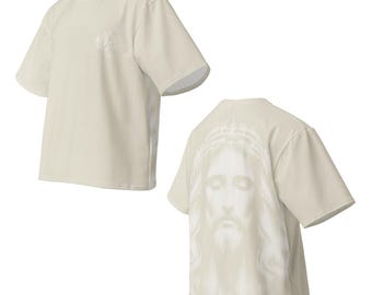 Holy Shroud Inspired Tee / Jesus Oversized Tee, Christian Streetwear Shirt, Cream Religious T-Shirt with Large Back Print