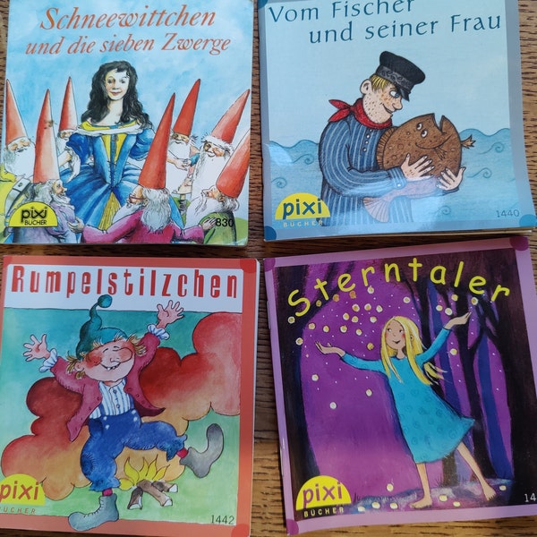 Vintage German Pixi Bucher Books Set of FOUR Sterntaler, Schneewittchen Rumpelstilzchen Fairytales