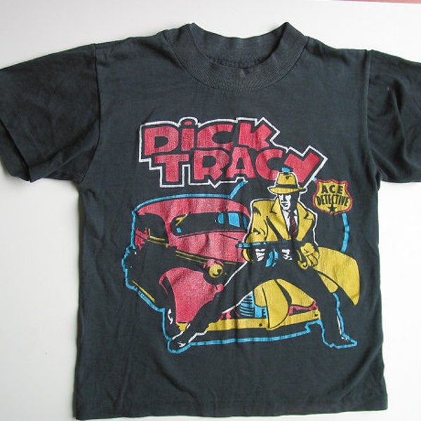 Vintage Dick Tracy Kids Tee 6-8 years Black VTG Superhero Comics