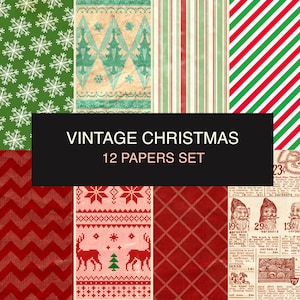 Vintage Christmas Scrapbook Paper, Holiday Patterns (Digital Download)
