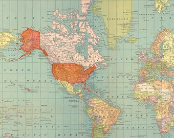 World Map Digital Download. Printable Vintage World Map