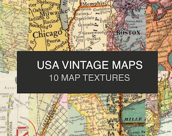 Antique US digital maps . Digital maps paper set. North America printable maps.