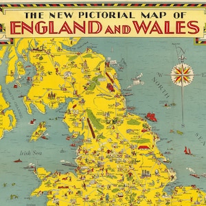 Vintage England and Wales Map digital download- England Map Instant Digital Download. PRINTABLE Uk map.