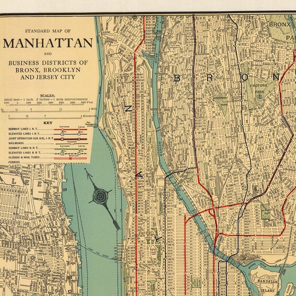 Digital Manhattan map. Antique New York map Printable. Vintage US map poster.