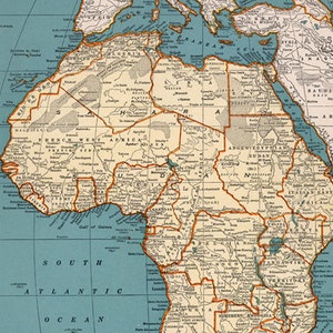 Africa digital map print. Antique printable Africa poster. Africa safari print.