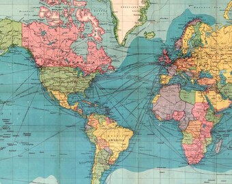 1870年の世界地図：ヴィンテージ地形図（デジタルダウンロード