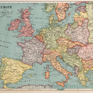 Europa Landkarte Digitales Poster. 1926 Vintage Karte Europas Print. Europa Reisekarte. Reise nach Europa Geschenk. Druckbare Landkarte Wanddeko.
