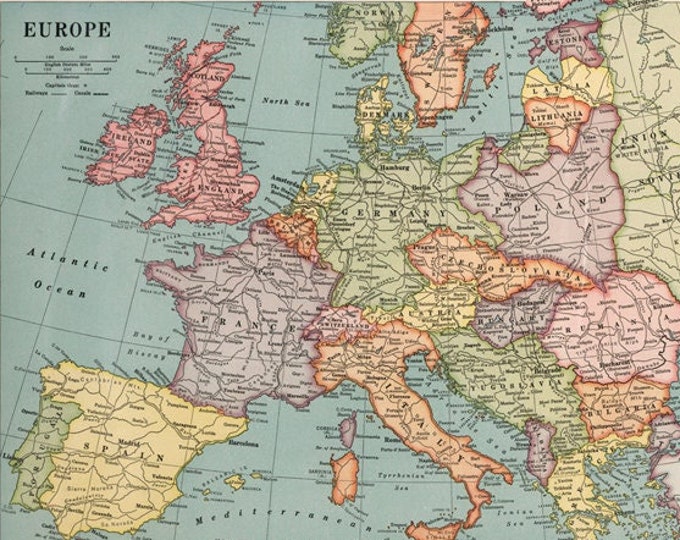 Old Large Europe Map 1925 Digital Poster , School Wall Art Decor, Old ...