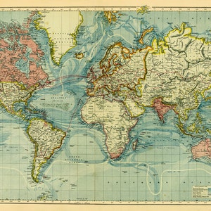Cyfrowy kartel antiguo del mapa del mundo. Mapa mundial niemożliwa do zaimprowizowania. Sala deguardería Impresión de mapa mundial.