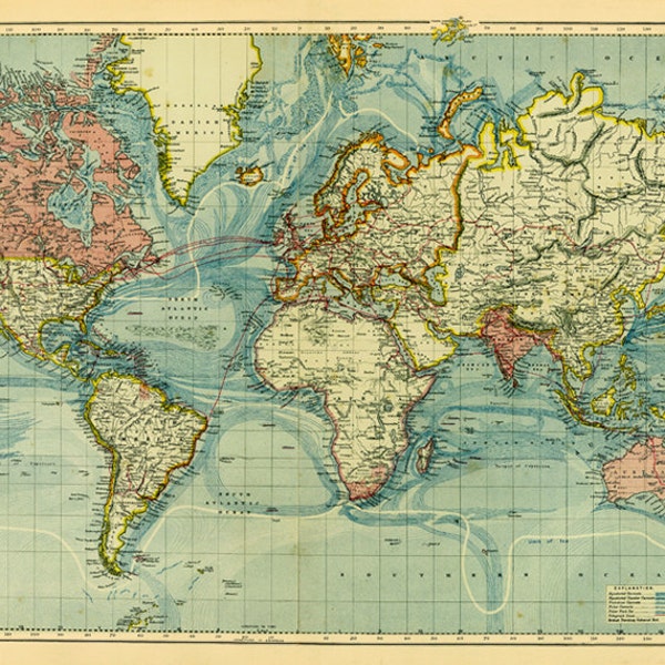 Antique digital World map Poster. Printable World map. Nursery room World map print.