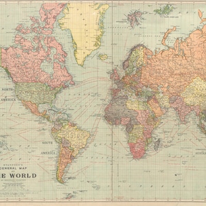 World map digital print. Antique World map printable. PRINTABLE map poster.