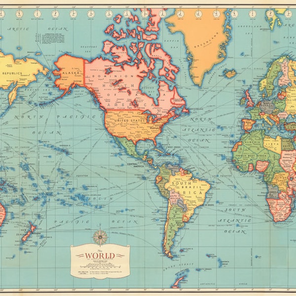 Antique World map digital print. World map printable. Vintage World map poster.