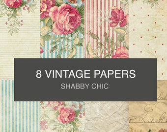 Floral Shabby Chic texture papers set Digital Papers - INSTANT DOWNLOAD . Antique floral Collage Sheet. Shabby Scrapbooking printable papers