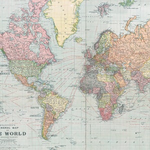 Antique digital World map. World map printable poster. World map print for Nursery room decoration.