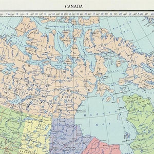 Mapa digital antiguo de Canadá. 1967 Kartell der Karte von Kanada. Mapa imprimible de América del Norte. Mapa imprimible de Canadá.