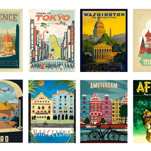 Digital planner sticker sheet. Antique travel poster stickers. Planner Kit Printable. Scrapbooking travel stickers.