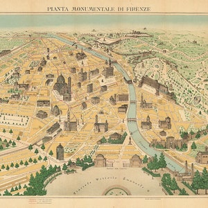 Mapa antiguo de Florencia (DESCARGA DIGITAL). Mapa antiguo de Florencia - Impresión de Italia. Póster del mapa de Florencia. Mapa monumental imprimible de Florencia de 1920.