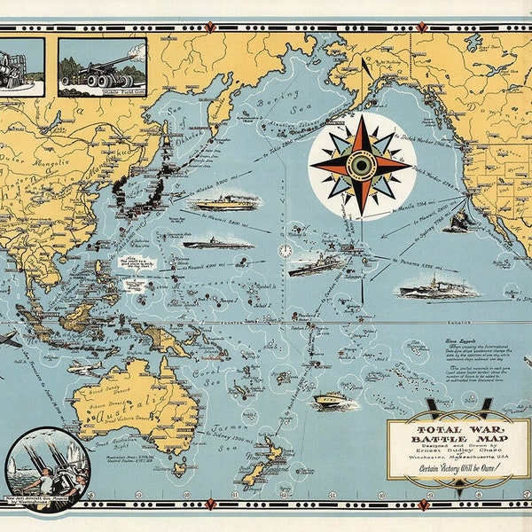 Vintage 1942 World Total War Battle Digital Map. World War 2 Military Map Poster. Old Pictorial World Map print.