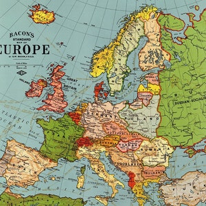 1923 Old Europe map printable digital download.Vintage Europe Map-Instant Digital Download.PRINTABLE map.Europe traveller map.Trip to Europe image 1