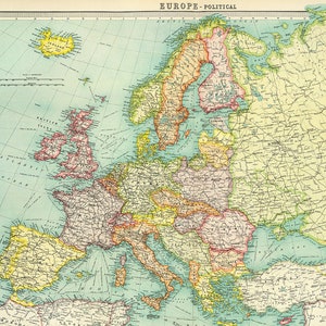 Digitale Karte von Antigua Europa. Poster mit der unbeschreiblichen Karte der Europa. Impresión del Mape politico de Europa. Cartel de viajero de Europa.