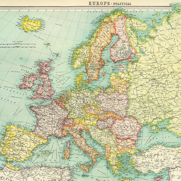 Antique Europe digital map. Europe printable map poster. Europe Political Map print. Europe traveller poster.