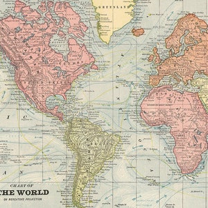 Plakat niepublikowany z mapy mundial. Impresja cyfrowa mapa świata vintage. Kartel Antiguo del Atlas.