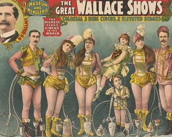 Antiguos artistas de circo victoriano Impresión Digital. 1898 Vintage CIRCUS póster imprimible. Ilustración ciclista de circo. Tema de circo imprimible