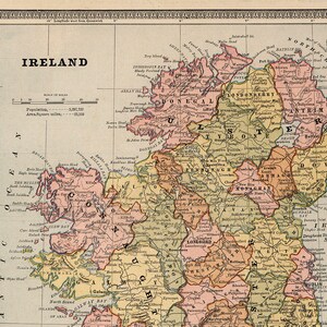 Cyfrowa mapa Irlandii. 1883 Kartel IMPRIMIBLE de Irlanda. Impresion de mapas irlandeses. Kartel mapy Irlandii.
