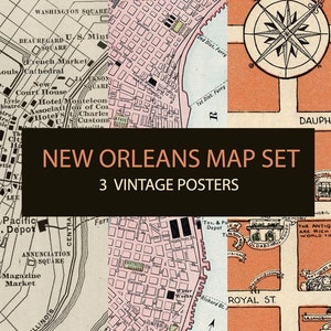 Vintage map of New Orleans Digital Print-Set of 3. Old map of United States of America map. PRINTABLE New Orleans map poster. National Atlas