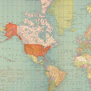 World map digital download. Printable Vintage World Map. Antique Old World Map Poster. High resolution World map wall art.