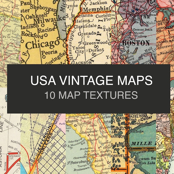 Antique US digital maps . Digital maps paper set. North America printable maps.