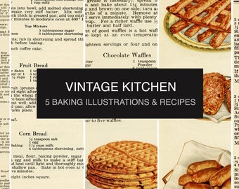 Vintage Baking Recipes Illustration Prints, Kitchen Art (Digital Download)