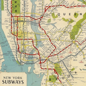 Mapa digital antiguo von Nueva York. "Kartell der U-Bahn von ""Nueva York""." Digitale Karte von Nueva York.