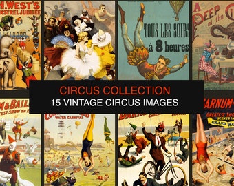 Vintage Circus Digital prints . 15 CIRCUS printable posters. Circus birthday party printable Carnival Scrapbooking.