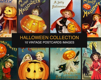 Vintage Halloween-vykort, antika höstbilder (digital nedladdning)