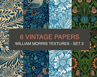 William Morris DIGITAL texture papers set. Vintage Flower textures background. Digital Scrapbooking papers.