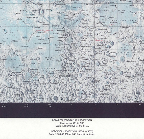 アンティークNASA月面図、1979年版月面地図（デジタルダウンロード