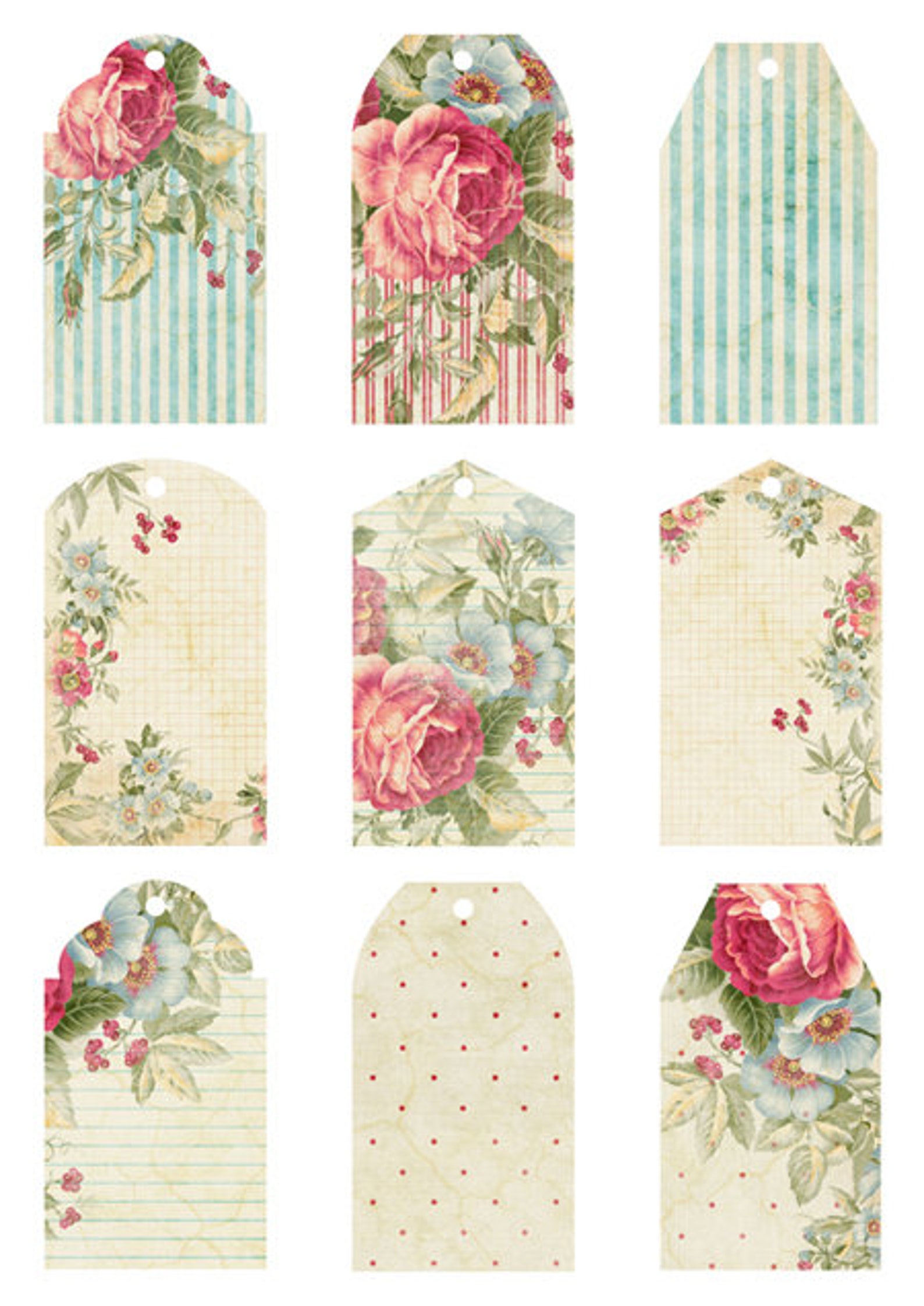 Floral Printable Gift Tags. Shabby Chic Digital Tags Sheet. - Etsy