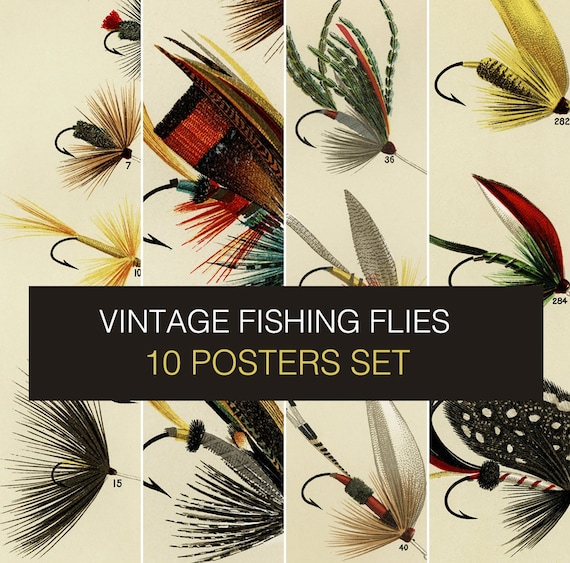 Vintage Fly Fishing Digital Prints Set of 10. Printable Fishing