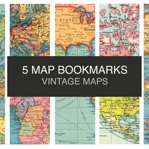 Printable Maps Bookmarks. Old map Digital Bookmarks Collage Sheet. Travel Junk Journal Bookmark. Vintage Travel Bookmarks. Book accessories