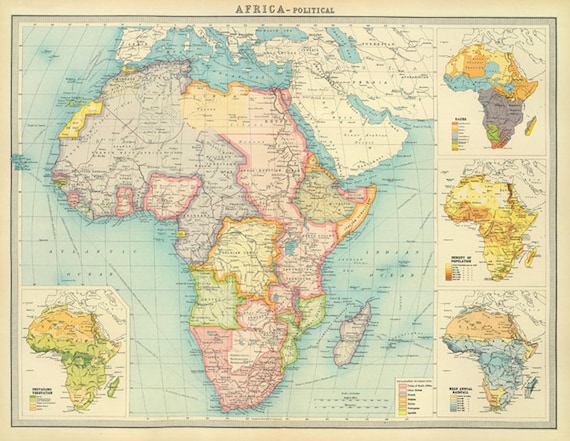 Africa Map Print.vintage Africa Political Map Printable - Etsy
