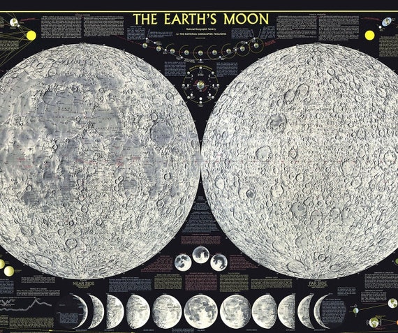 National Geographic Moon Map 1969 The Earth's Moon Digital Poster. Printable Antique | Etsy Canada