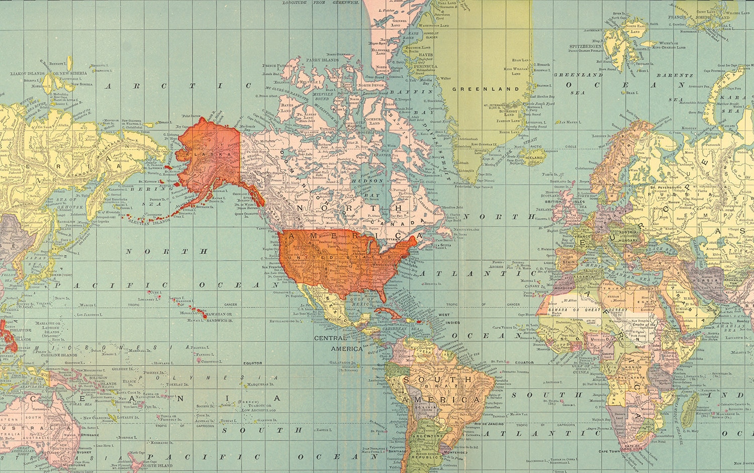 World Map Digital Download. Printable Vintage World Map
