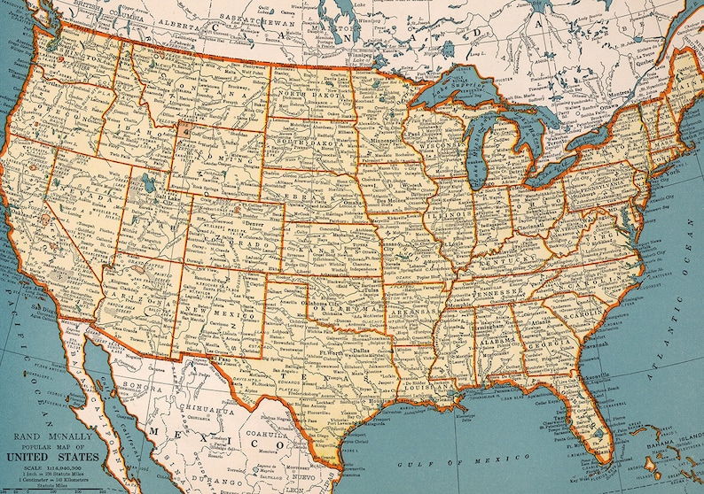 Oude Kaart Van De Verenigde Staten Van Amerika Digital Print Etsy