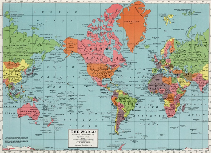 World Map To Print World Map Digital Print. Printable Map Poster. Antique School | Etsy Ireland