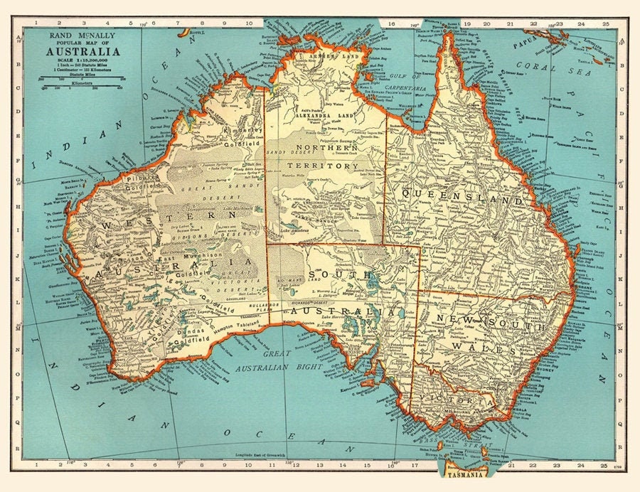 Original Map Of Australia Antique Australia Digital Map . Printable Map Of Australia. | Etsy Uk