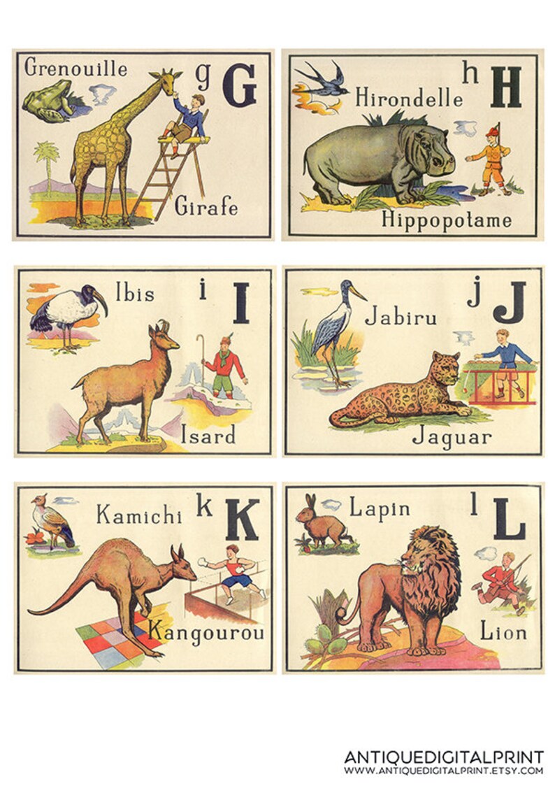Vintage Printable Children's Alphabet Cards. Alphabet - Etsy