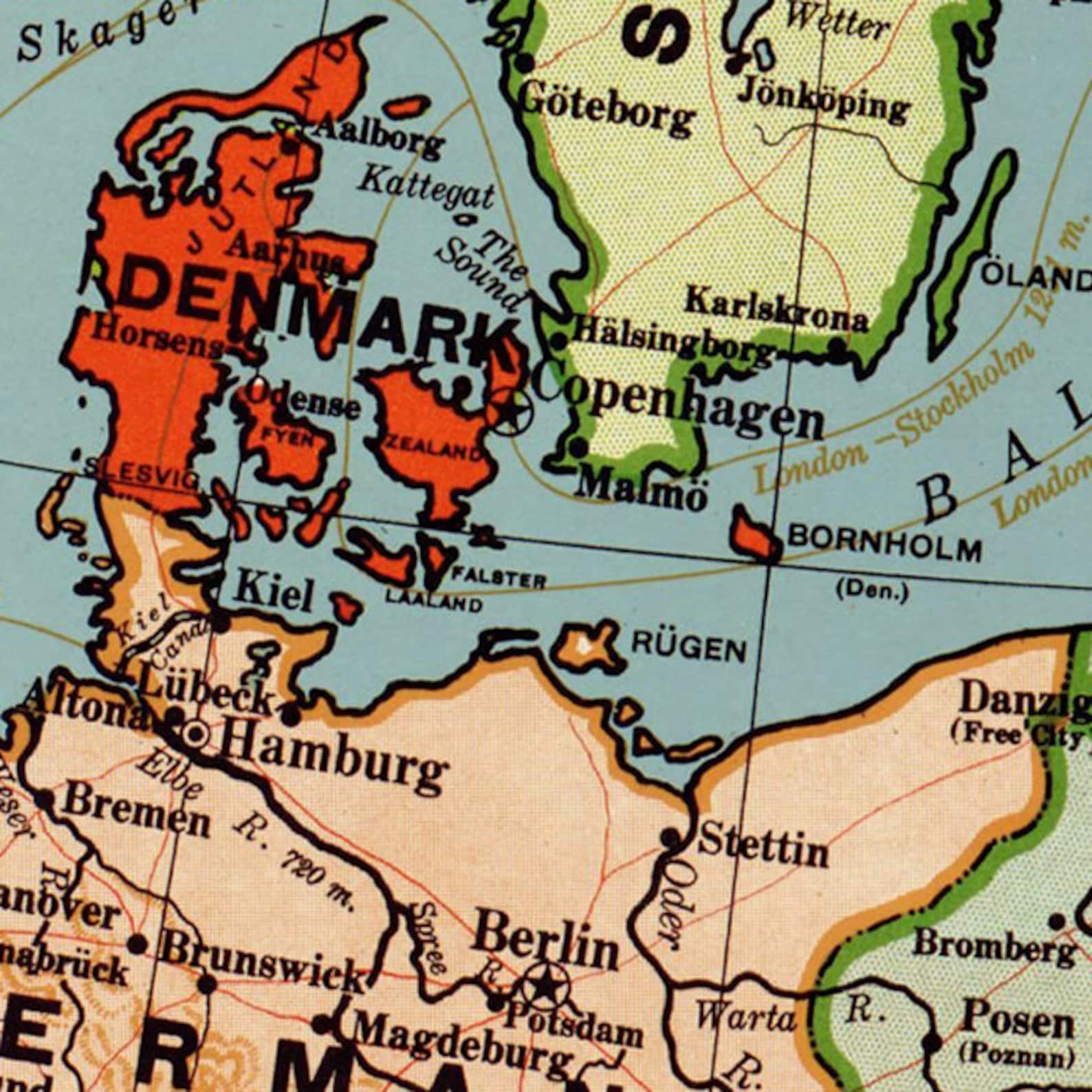 1923 Oude Europa kaart afdrukbare digitale