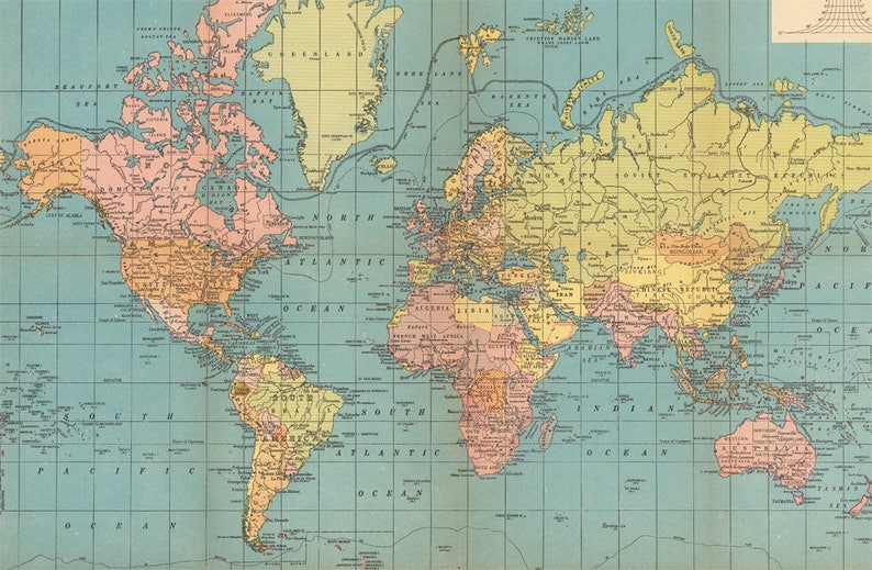 antique digital world map poster printable nursery room